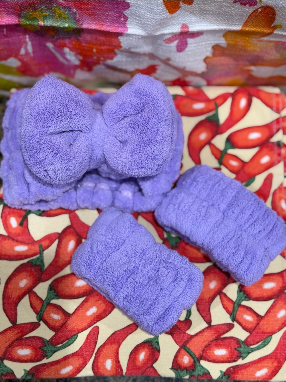 Plush Lavender Bow Headband and Wristbands Set